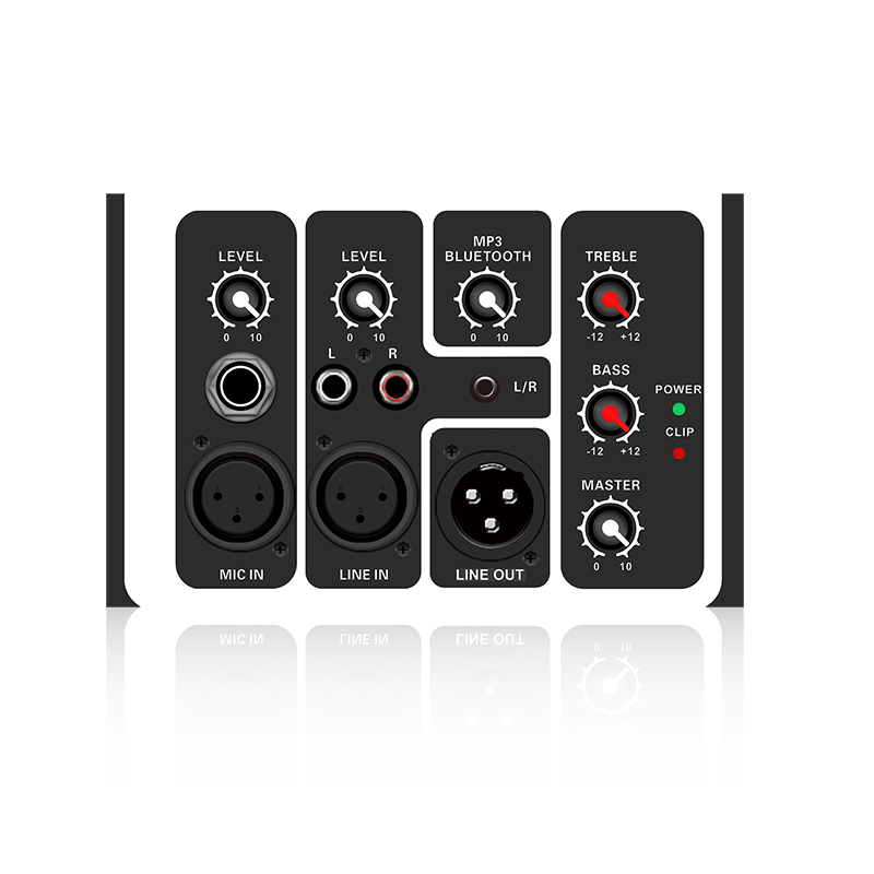 PL15: modulo funzionale analogico orizzontale con uscita mista per microfono singolo e ingresso di linea per amplificatore di classe AB