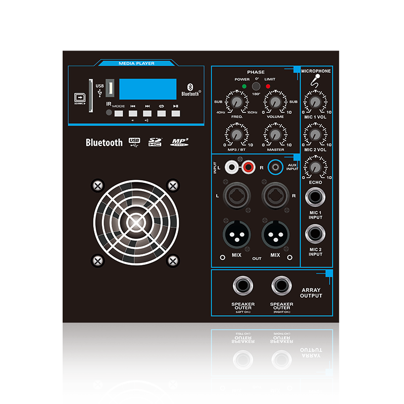 SUB12-2.1+2B: Ingresso microfono a due canali e uscita mix a 2.1 o 2.2 canali Modulo funzionale per altoparlanti Line Array