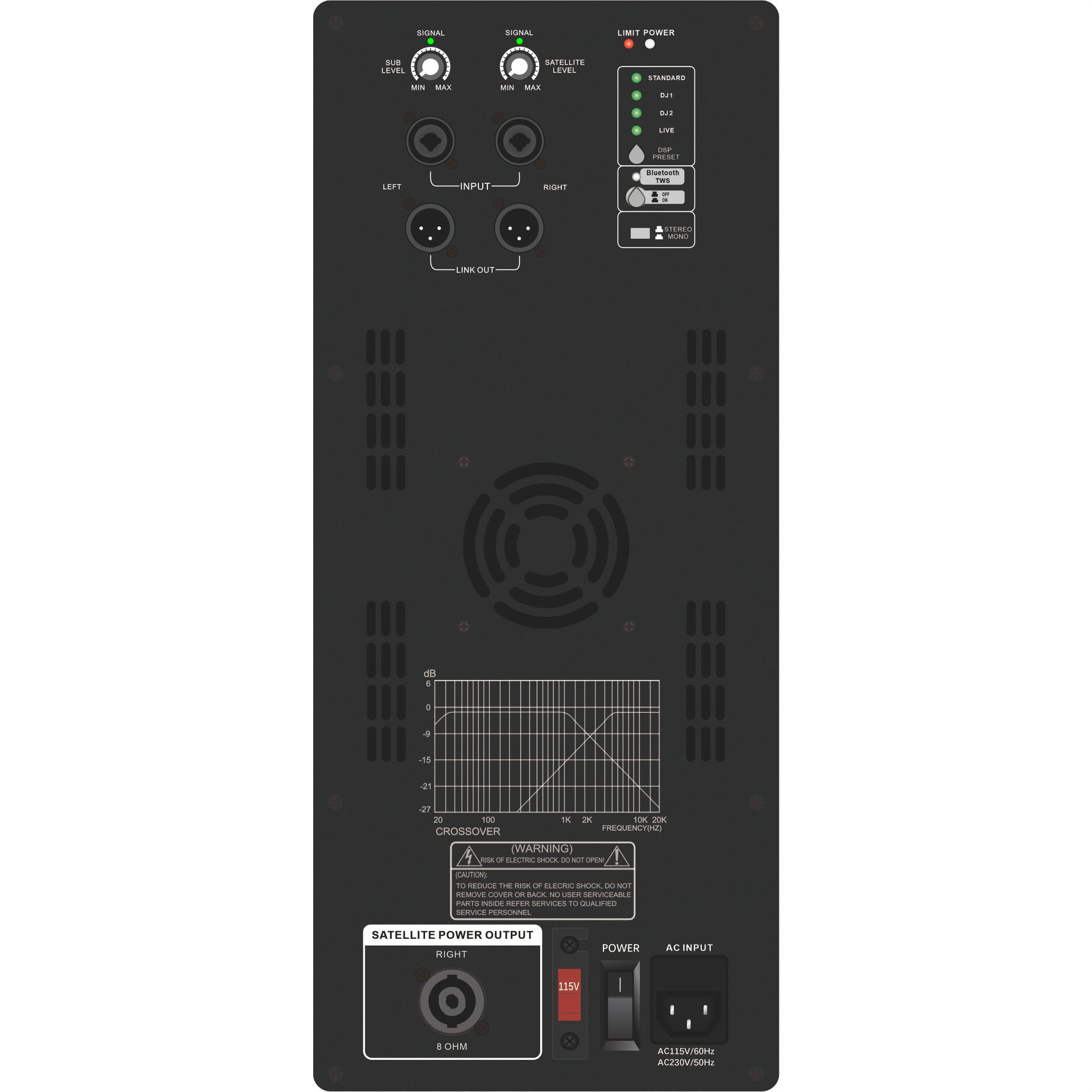 Subwoofer amplificato serie DSP1903SUB Sistema a 1.1/2.1/2.2 canali