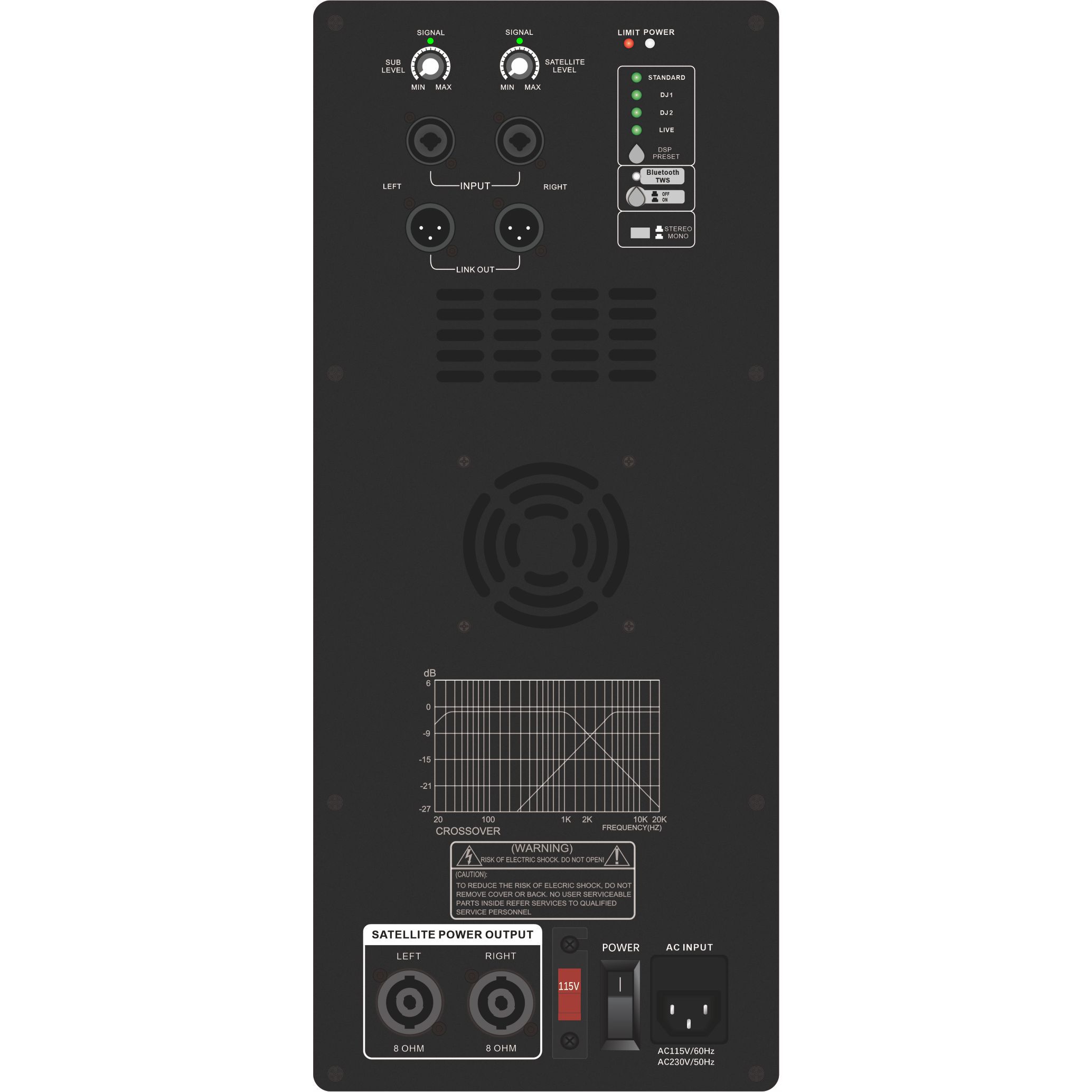 Subwoofer amplificato serie DSP1903SUB Sistema a 1.1/2.1/2.2 canali