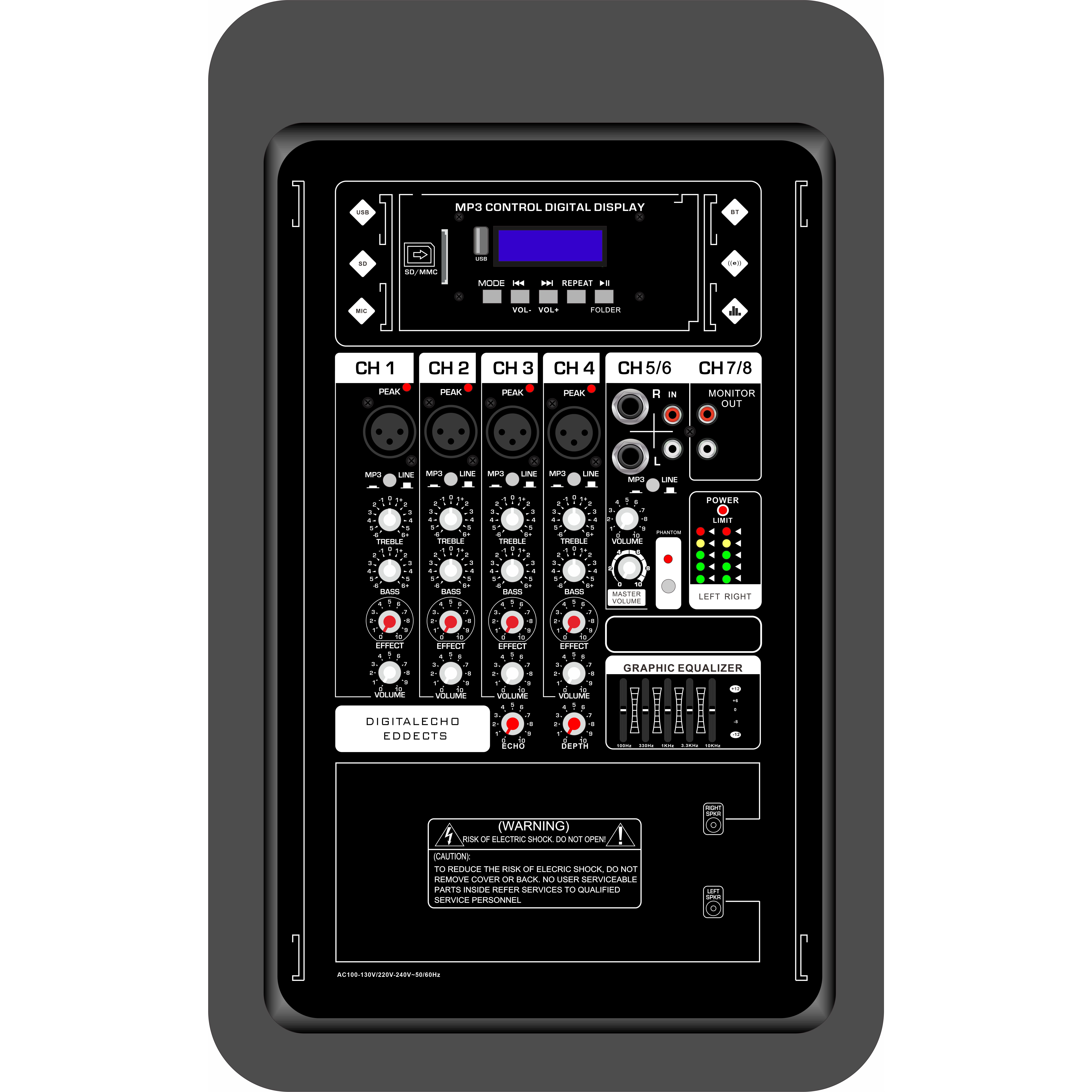 Amplificatore mixer alimentato con sistema A DUE VIE compatto da 10 pollici EON210A