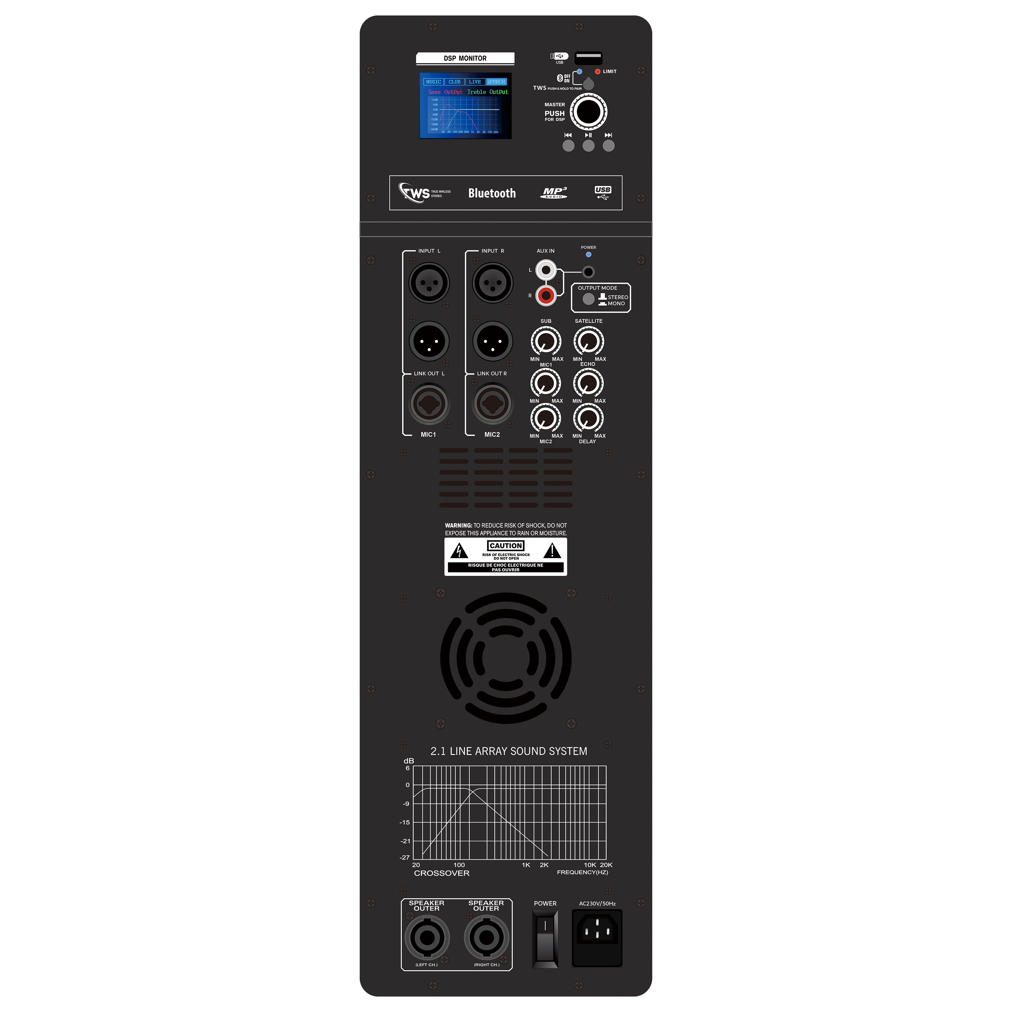 Amplificatore di potenza line array attivo DSP1908-2.1 Pro