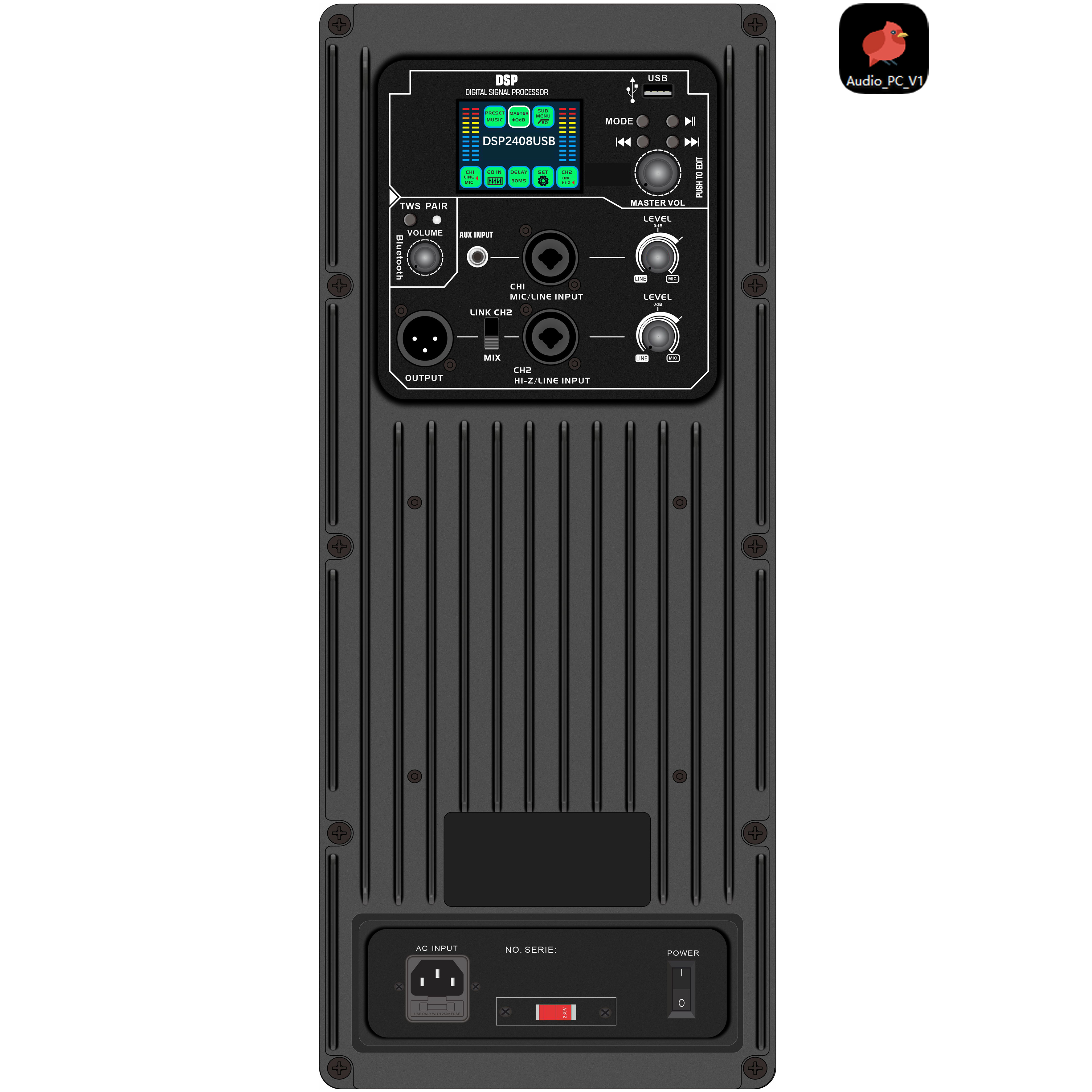 DSP2408USB Amplificatore di potenza attivo DSP con schermo a colori e funzione di riproduzione audio su unità flash USB